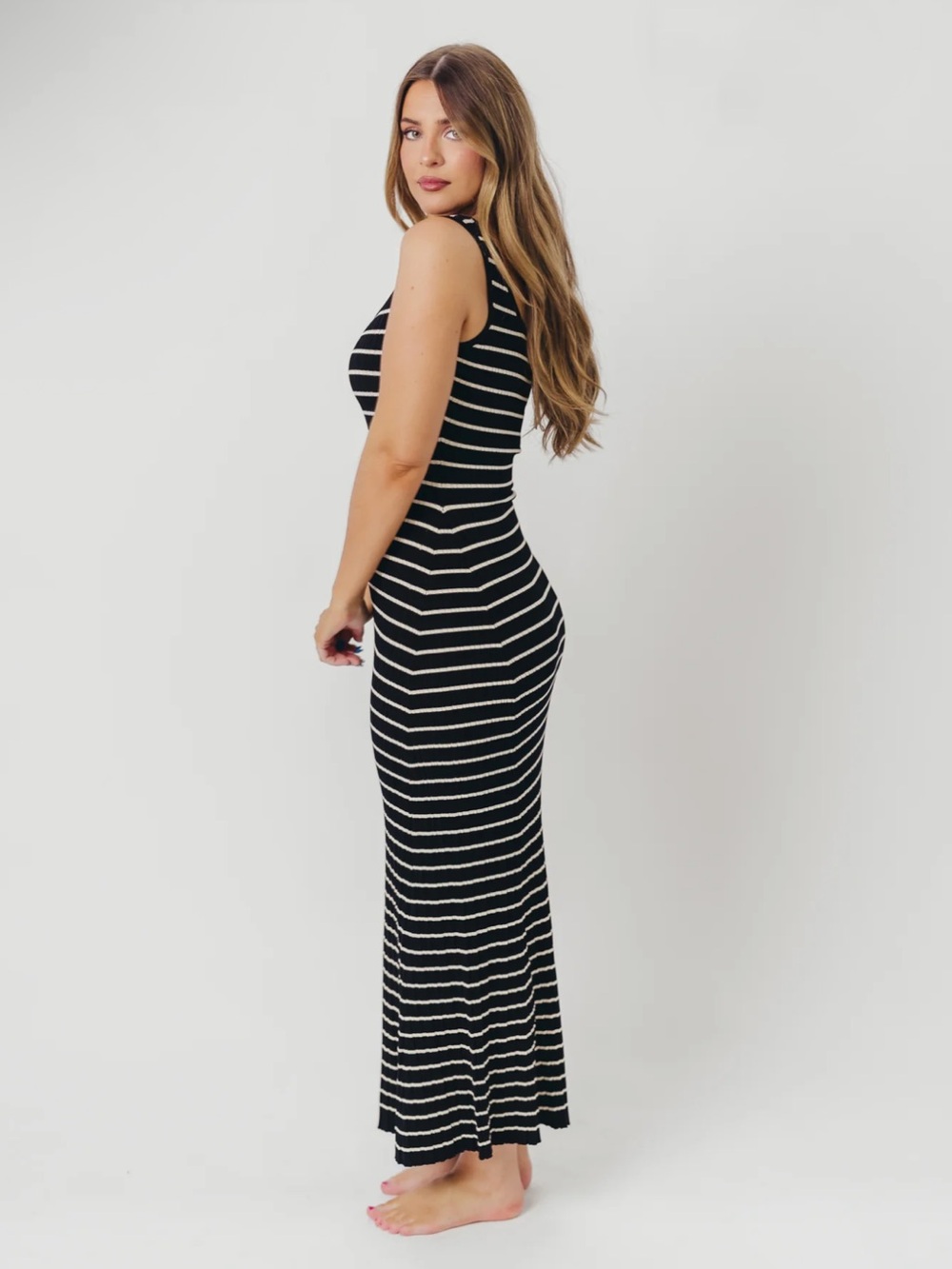 NWT Worth Co Stretchy Bouncy Striped Black and White Maxi Dress